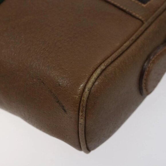 GUCCI Web Sherry Line Shoulder Bag Leather Brown Gold Auth - Picture 7 of 16